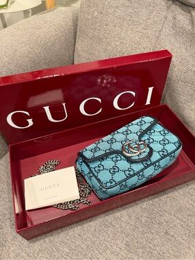 GUCCI Blue Monogram Matelasse Super Mini GG Shoulder Bag